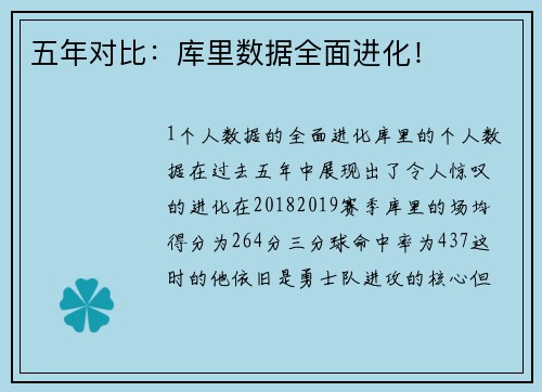 五年对比：库里数据全面进化！