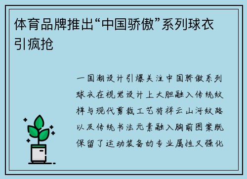 体育品牌推出“中国骄傲”系列球衣引疯抢